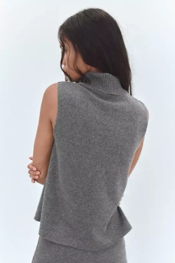 ZARA ТОП ИЗ МЯГКОЙ ТКАНИ С ВЫСОКИМ ВОРОТНИКОМ, ТЕМНЫЙ АНТРАЦИТ