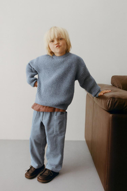 ZARA СВИТЕР КРУПНОЙ ВЯЗКИ, ГОЛУБОЙ