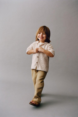 ZARA ТРИКОТАЖНАЯ РУБАШКА ИЗ КРУЖЕВА КРОШЕ, ЭКРЮ