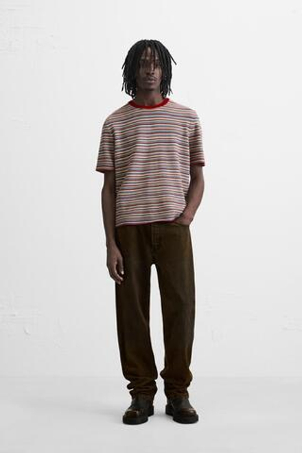 ZARA ТРИКОТАЖНАЯ ФУТБОЛКА В ПОЛОСКУ, РАЗНОЦВЕТНЫЙ