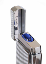 Зажигалка Caseti сигарная, турбо (двойное пламя), серебристый карбон CA437-3