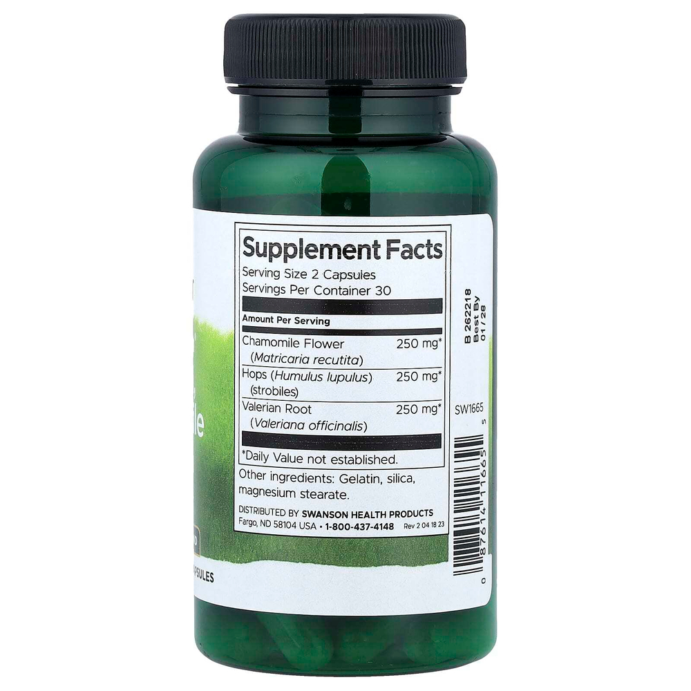 Swanson, Full Spectrum®, валериана, ромашка и хмель, 60 капсул