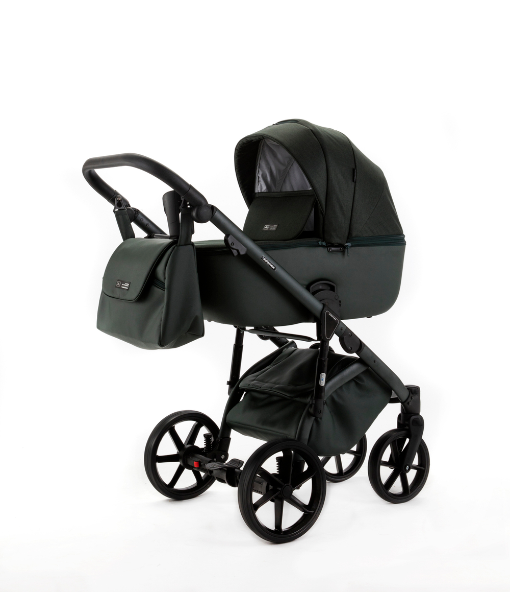 Детская универсальная коляска Adamex NOLA Natura FOREST-12 (2в1) - Темно-зелная ткань, Темно-зеленая экокожи