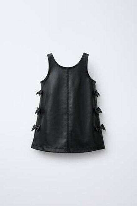 ZARA САРАФАН ПОД КОЖУ С ЗАВЯЗКАМИ, ЧЕРНЫЙ