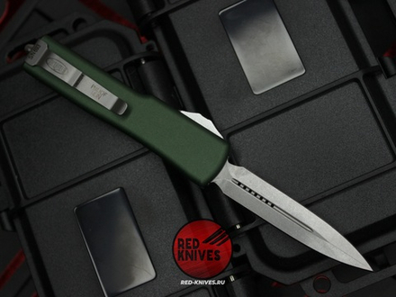 Нож Microtech UTX-70 A+++ D/E GREEN - серый клинок апокалиптик, рукоять темно зеленая