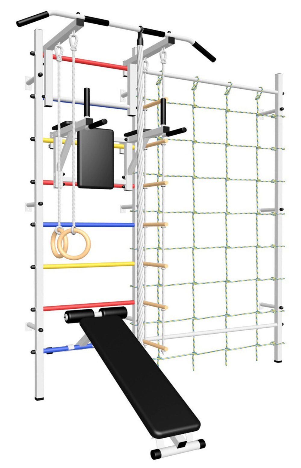 Шведская стенка Sv Sport усиленная 611 (Турник стандарт/Брусья/Скамья/Канат/Kольца/Лестница/Канатный лаз/Сетка)