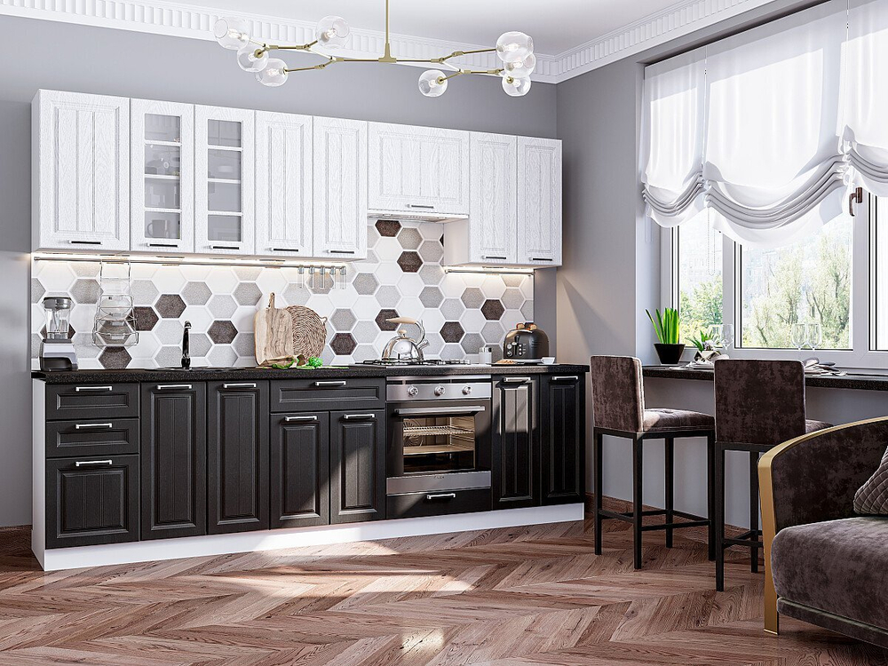 Прямая модульная кухня Прага-02 Белое дерево/Венге Премиум - Белый 2140*2800*600