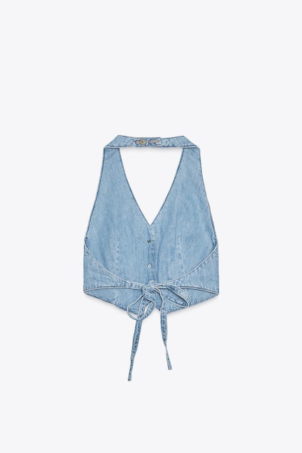 ZARA ДЖИНСОВЫЙ ТОП-ЖИЛЕТ TRF, ГОЛУБОЙ