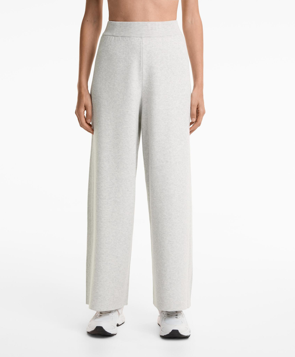 OYSHO Прямые брюки с резинкой по бокам, серый меланж