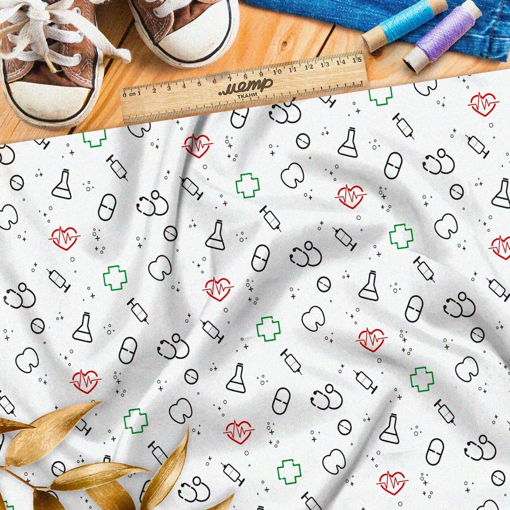 Ткань дюспо мелкий врачебный инвентарь на белом фоне