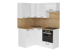 Кухонный гарнитур Жасмин мега прайм 1200х1600 мм (Белый глянец/Белый, Дуб бунратти)