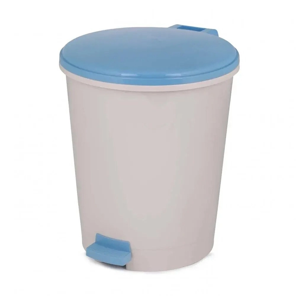 Ведро 12л с педалью св.бежевый-крышка синяя