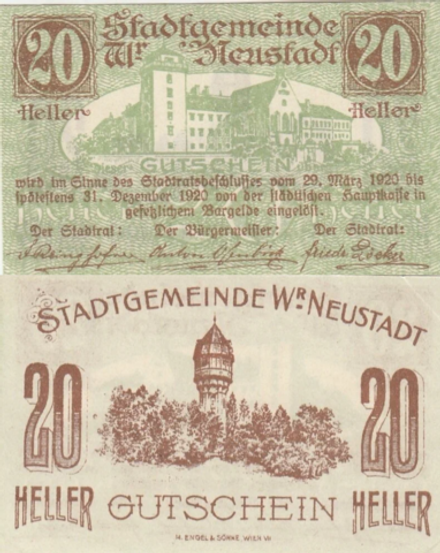 Австрия 20 геллеров 1920 Винер-Нойштадт aUNC