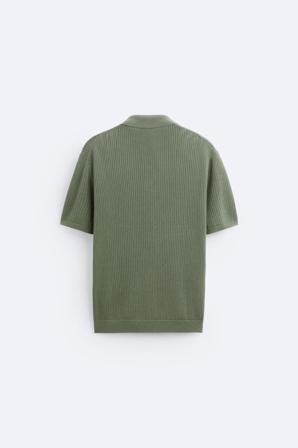 ZARA ПОЛО ИЗ ХЛОПКА И ЛЬНА, ЗЕЛЕНОВАТЫЙ