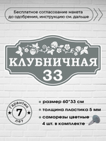 Адресная табличка на дом с ягодой клубникой, земляникой, 60х33 см.