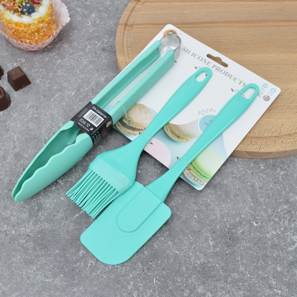Набор кухонных принадлежностей силиконовый: лопатка+щипцы+кисточка, 24*5см/20.5*4.9см/25*5см, NNATA2