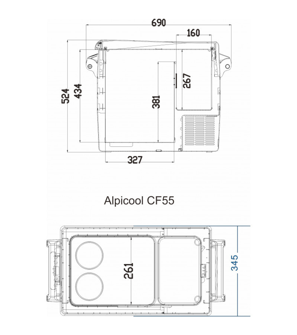 Холодильник автомобильный Alpicool CF55 (55L) Двухкамерный 12/24/110/220V