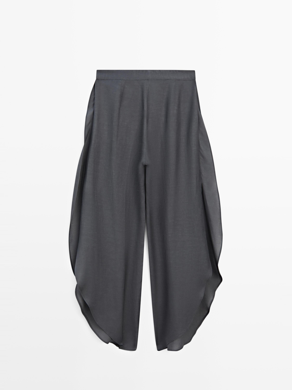 Massimo Dutti Брюки из смесовой льняной ткани с разрезами, антрацитово-серый