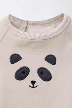 ZARA КОМБИНЕЗОН ИЗ ФЛИСА С ВЫШИВКОЙ «МЕДВЕДЬ», ЭКРЮ