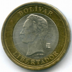 1 боливар 2012 год. Венесуэла. Биметалл, диаметр 24 мм. XF-AU