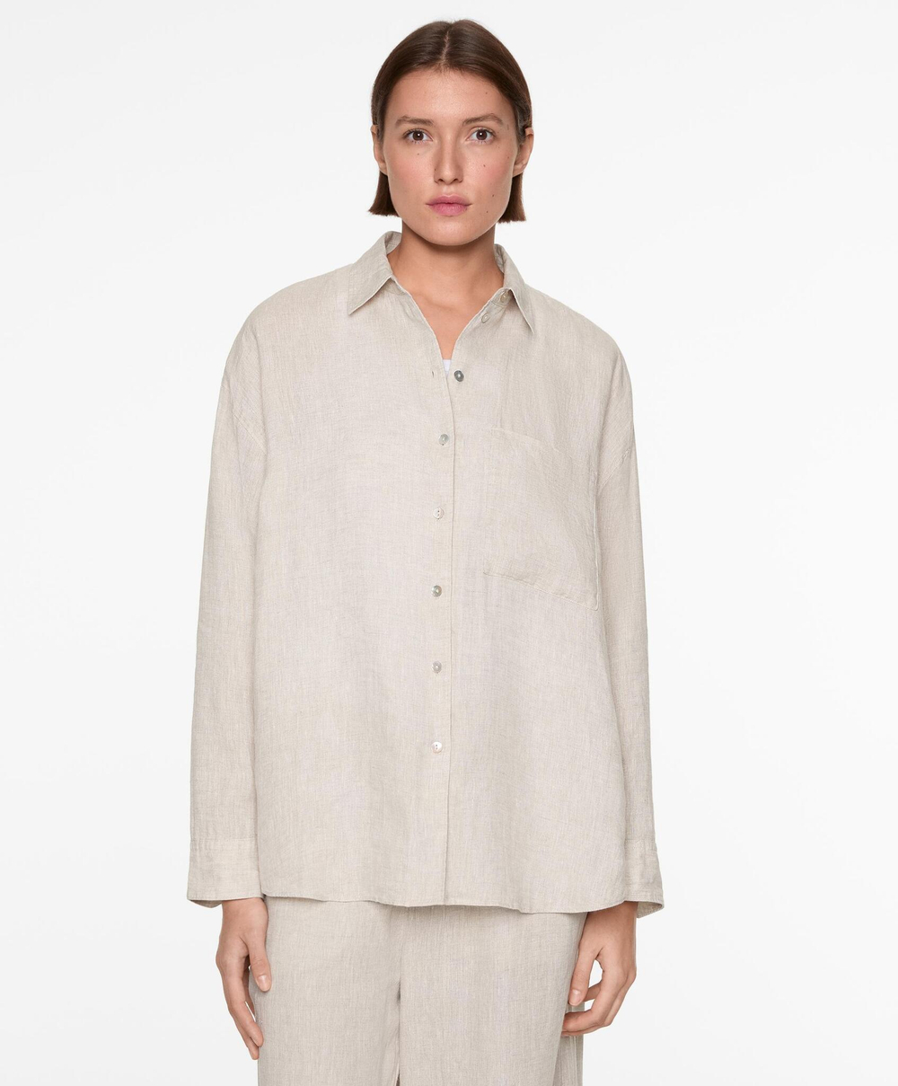 Oysho Льняная рубашка, песочный