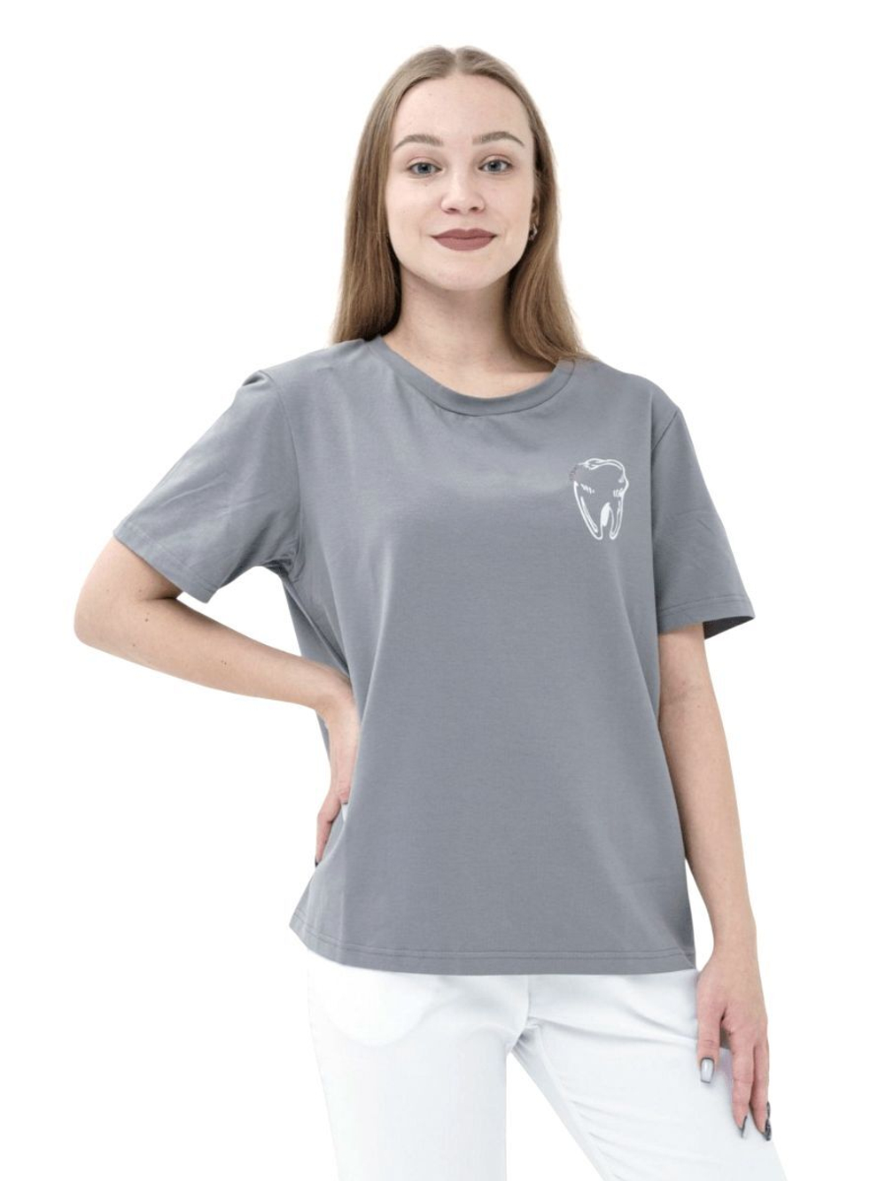 Футболка медицинская женская Тезис TZ113, принт "Зубик", белый, 46-48