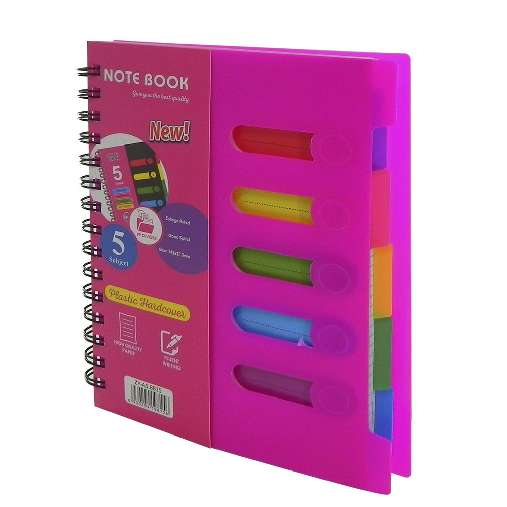 Тетрадь 120л., А5, клетка, Alingar "Colledge ruled", гребень, пластиковая обложка с информ окнами, цветные пластиковые разделители, ассорти 4 цвета