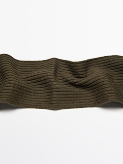 Massimo Dutti Тонкий шарф из ткани в рубчик, зеленый