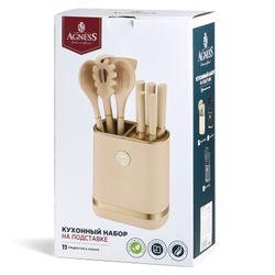 НАБОР AGNESS ИЗ 11ПР: 5 НОЖЕЙ,ПОДСТАВКА,ПОЛОВНИК,ЛОЖКА,ЛОПАТКА,ШУМОВКА,ЛОЖКА ДЛЯ СПАГЕТТИ