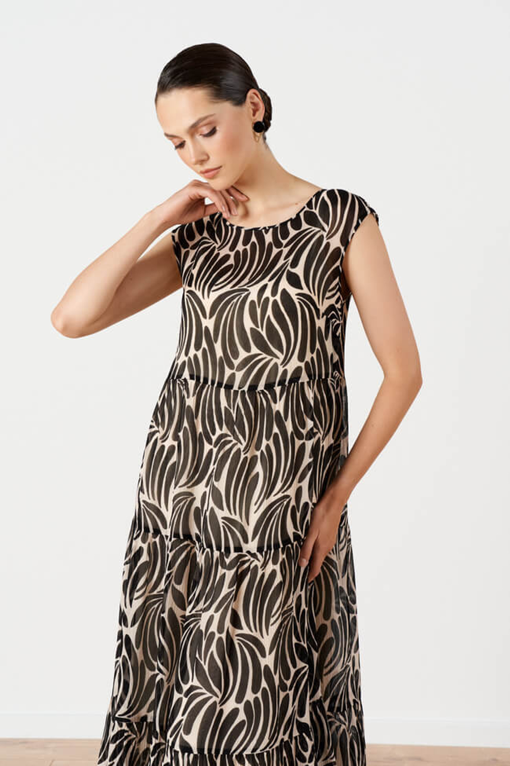 51671 Платье женское (черно-бежевый принт)