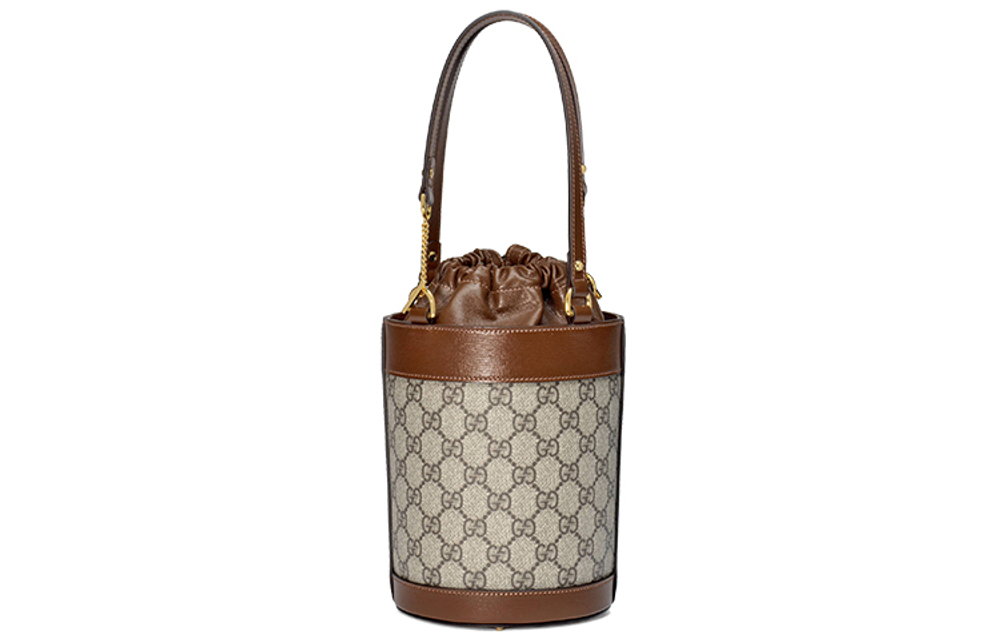 GUCCI Horsebit 1955 Canvas With Leather Bucket Bag, Shoulder Bag Small Women"s Ebony & Brown