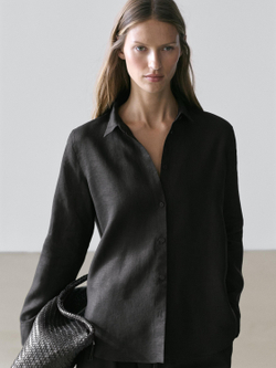 Massimo Dutti Свободная рубашка из 100% льна, черный