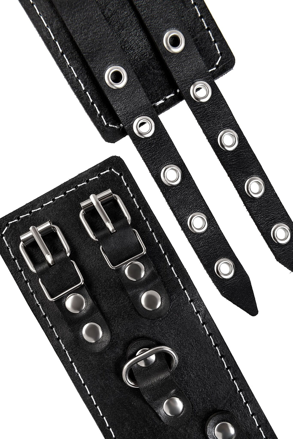 Черные кожаные оковы с двумя ремнями и красной подкладкой (Цвет: черный с красным)