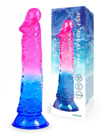 Яркий розово-синий фаллоимитатор с присоской (Цвет: розовый с синим)