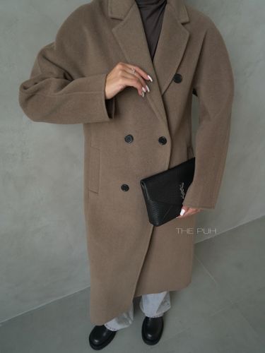 Коричневое двубортное пальто из шерсти