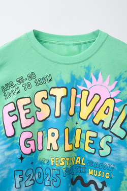 ZARA ФУТБОЛКА С НАДПИСЬЮ И ПРИНТОМ ТАЙ-ДАЙ, РАЗНОЦВЕТНЫЙ