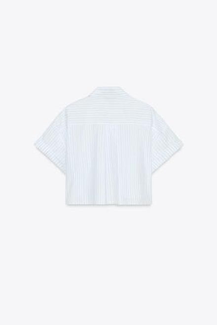 ZARA УКОРОЧЕННАЯ РУБАШКА ИЗ ПОПЛИНА, СИНИЙ/БЕЛЫЙ