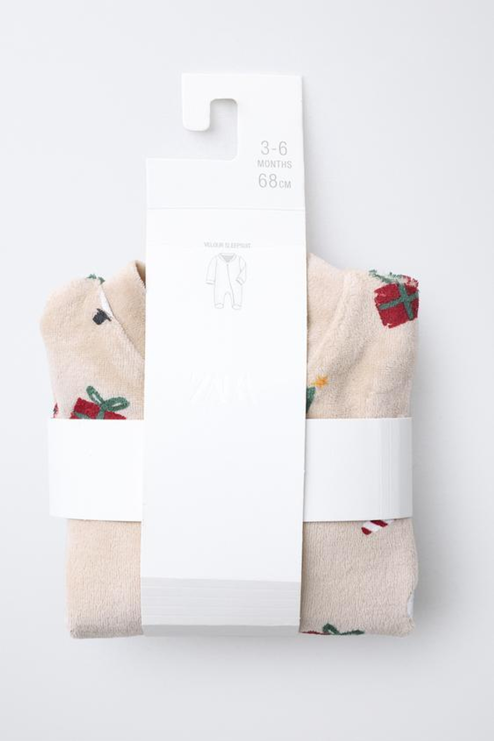 ZARA ВЕЛЮРОВЫЙ КОМБИНЕЗОН С ПРИНТОМ «ДЕД МОРОЗ», РЫЖЕВАТО-КОРИЧНЕВЫЙ