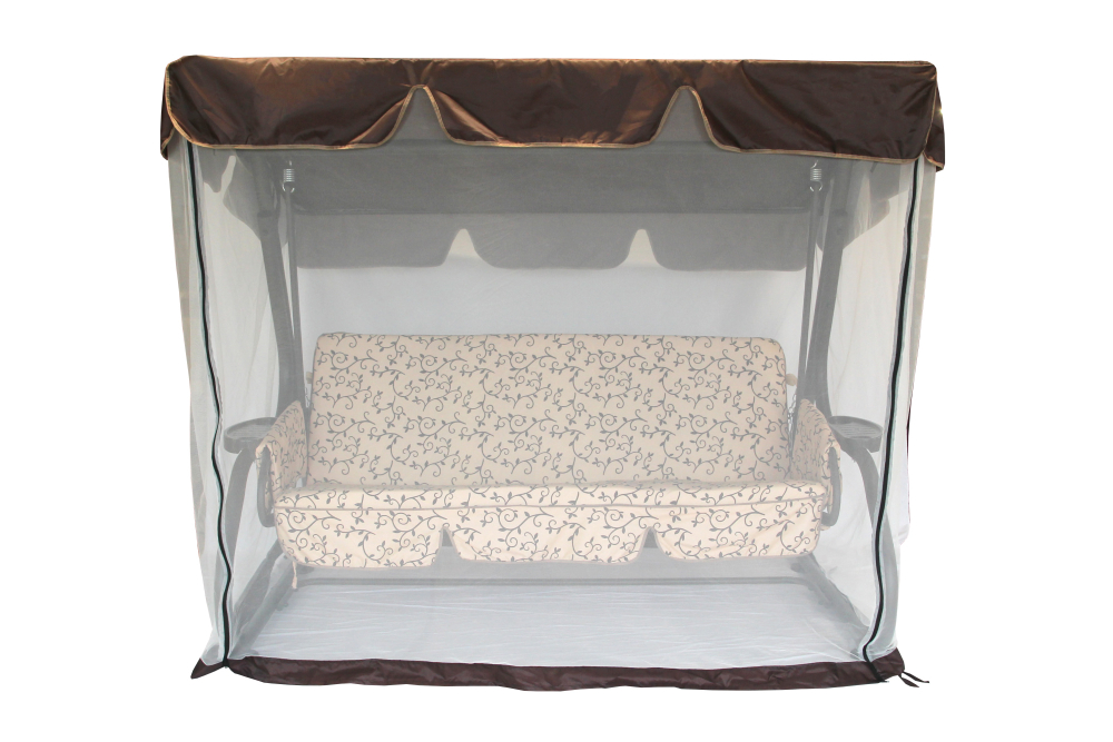 Качели садовые Garden Story 3-х местные Катрин(каркас коричневый, м/э бежевый рис.вензель, листья)1уп (Т)