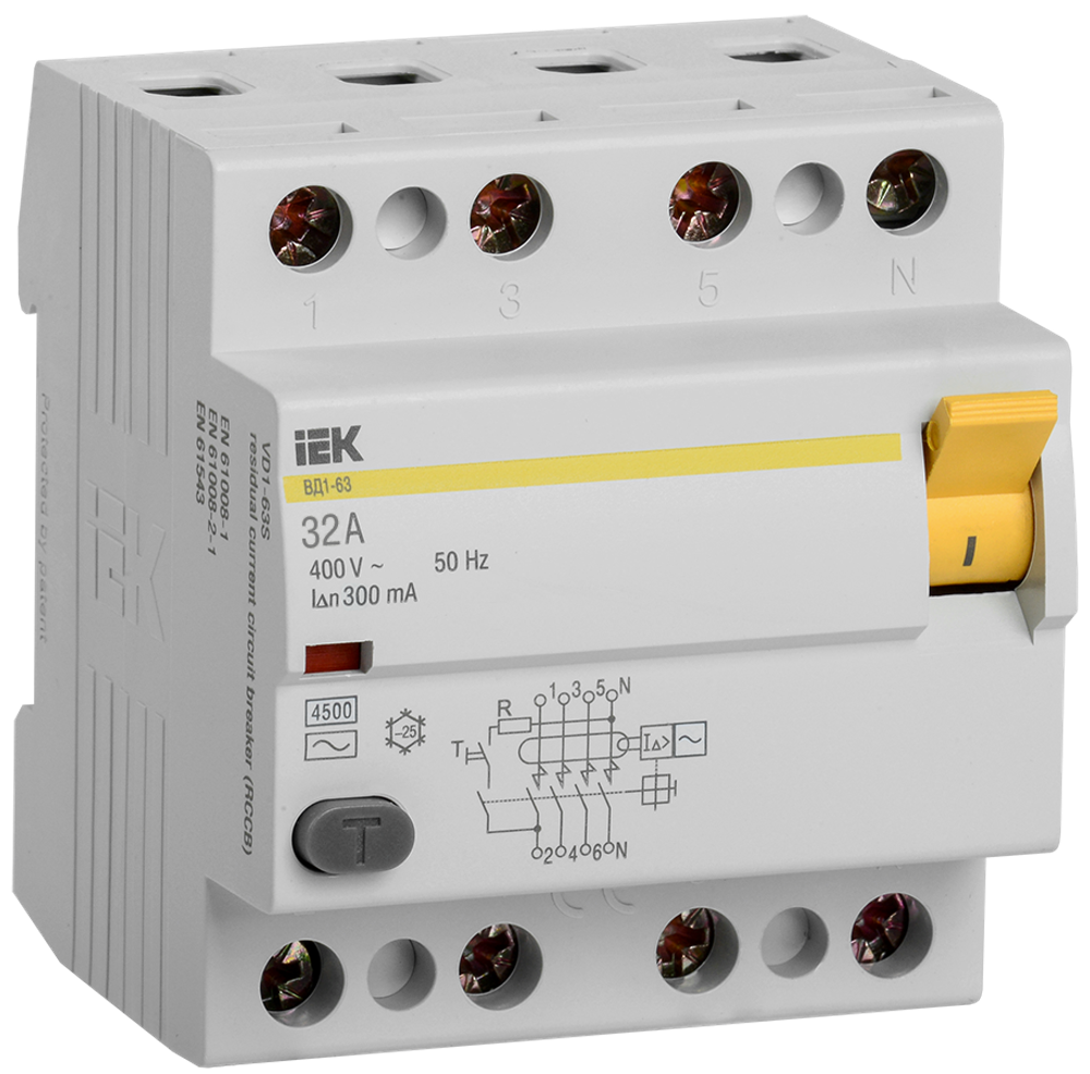 Выключатель дифференциальный (УЗО) ВД1-63 4Р 32А 300мА IEK