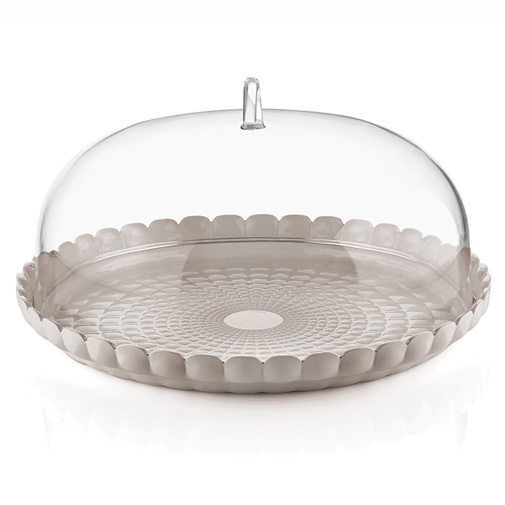 Блюдо сервировочное с крышкой tiffany, D36 см, серо-бежевое
