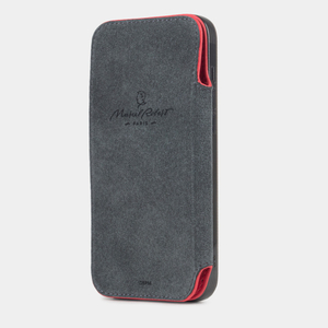 Чехол-книжка кожаная для iPhone 16 Pro, теленок красного цвета