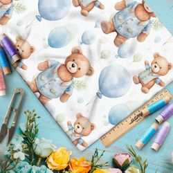 Ткань премиум сатин медведи в воздушных шарах