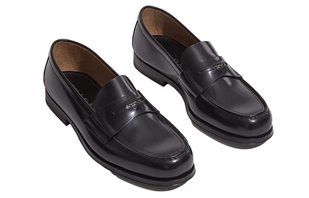 PRADA Logo-plaque Leather Loafers