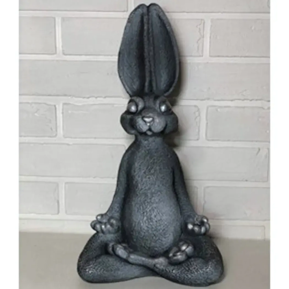 Фигура из гипса «Заяц Йога» 42см античное серебро