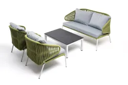 "Милан" лаунж-зона 4-местная плетеная из роупа (веревки), каркас алюминиевый светло-серый, роуп салатовый меланж
