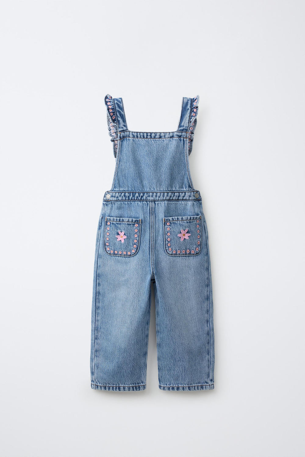ZARA ДЖИНСОВЫЙ КОМБИНЕЗОН С ВЫШИВКОЙ, СИНИЙ