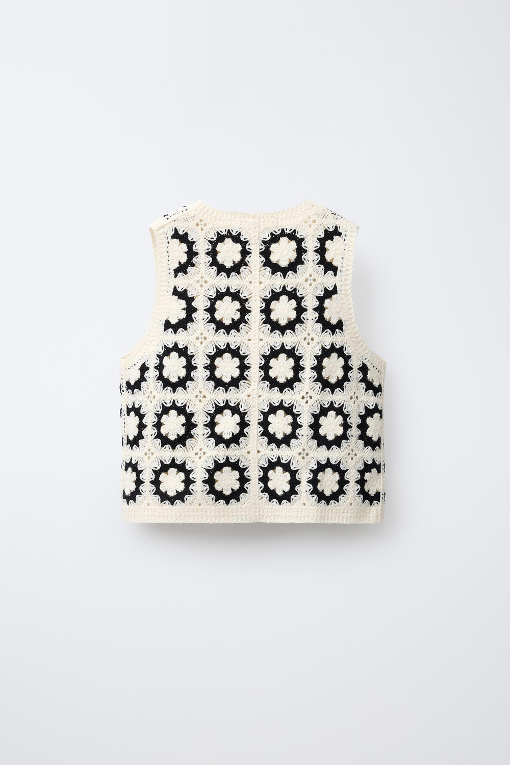 ZARA ТРИКОТАЖНЫЙ ЖИЛЕТ С ЦВЕТАМИ, ЭКРЮ