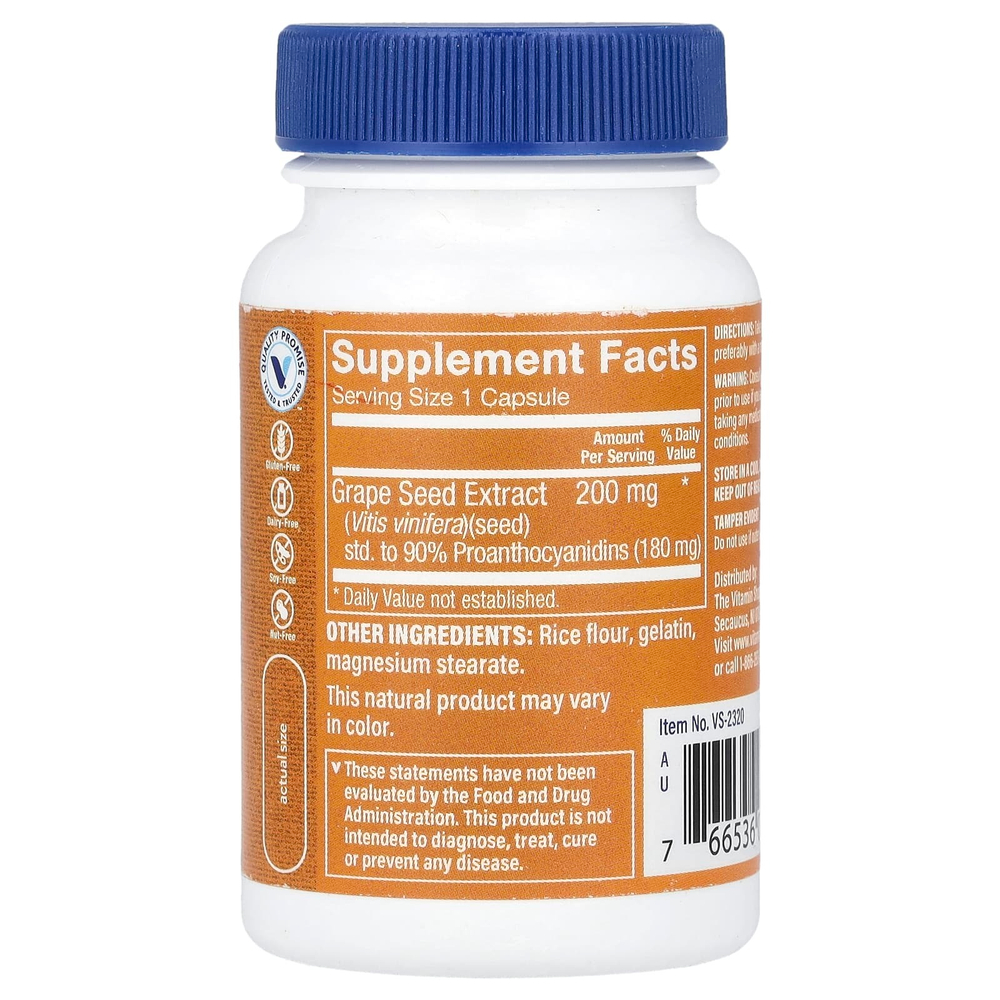 The Vitamin Shoppe, Экстракт виноградных косточек, 200 мг, 60 капсул
