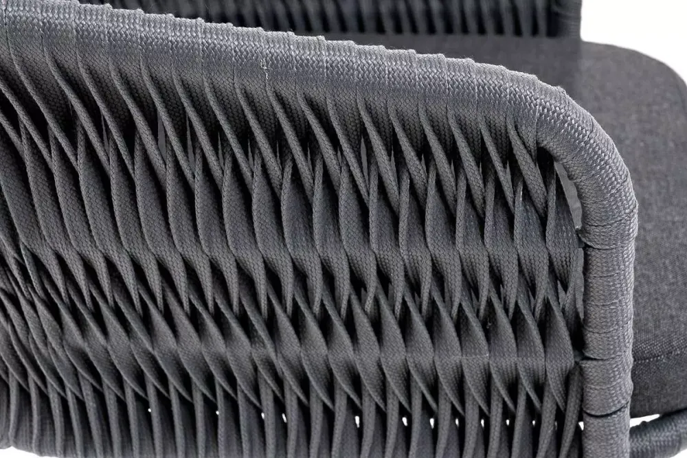 "Бордо" стул барный плетеный из роупа (колос), каркас из стали серый (RAL7022) муар, роуп серый 15мм, ткань темно-серая 027